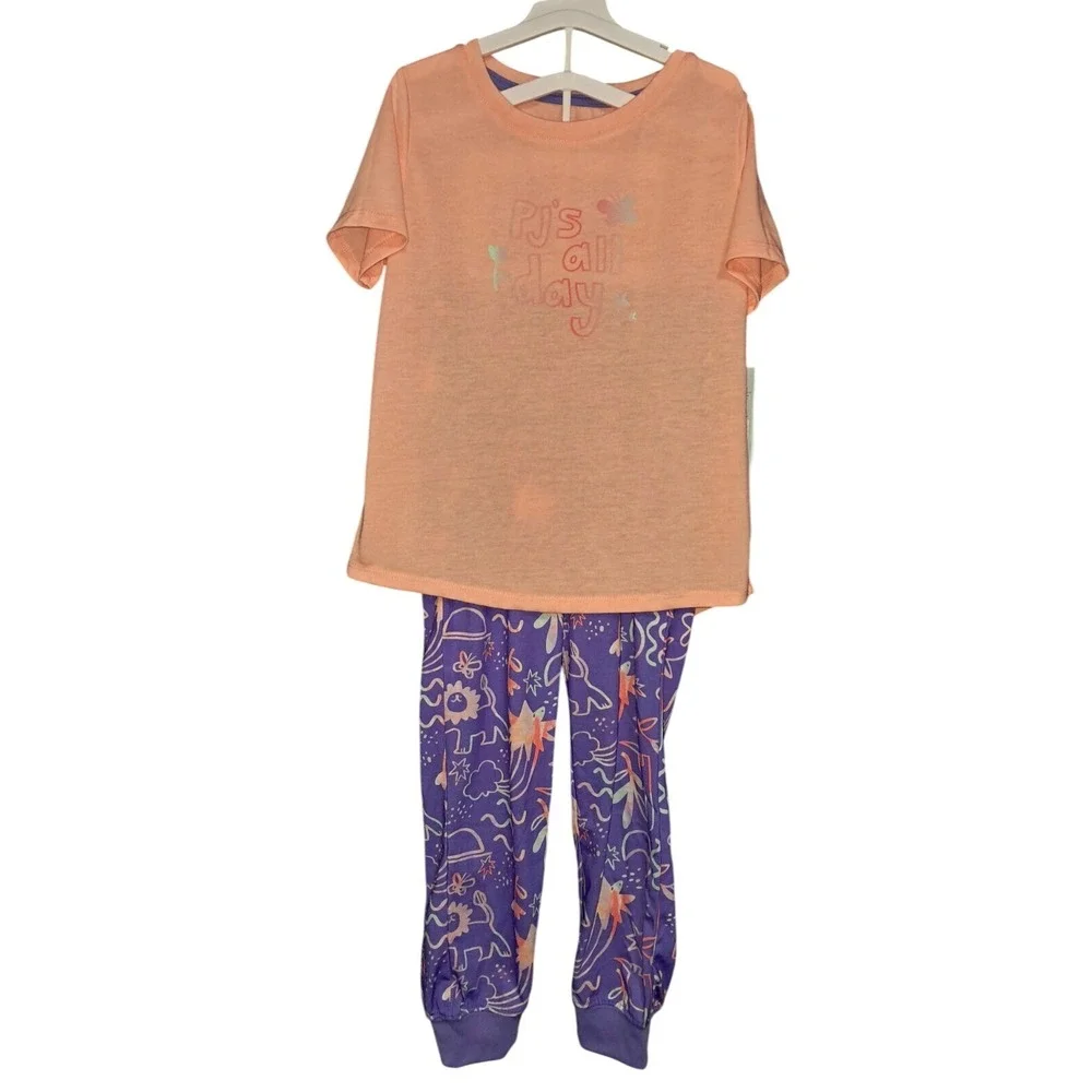 Cat & Jack, 3 pc, girls PJ's, Coral top, Purple pants & Tie dye shorts, L(10/12)